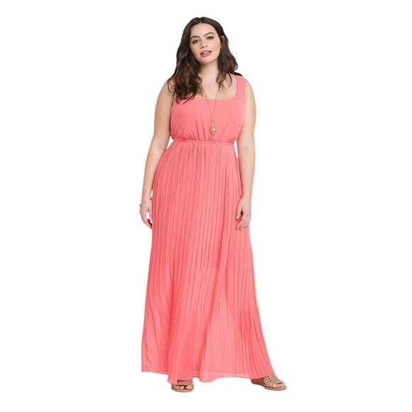 torrid Dresses & Skirts - Torrid Coral Pleated Chiffon Maxi Dress Size 2